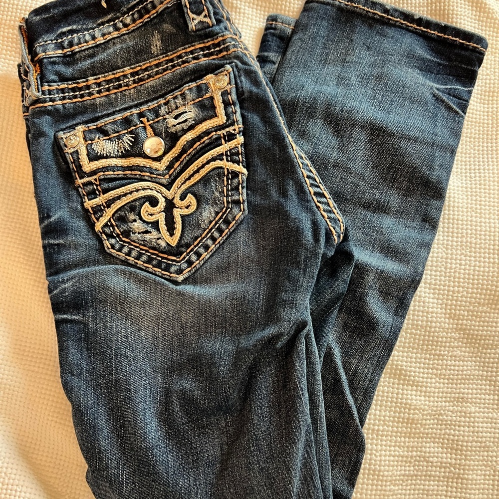 Rock Revival Dark Blue Distressed Cropped Jeans